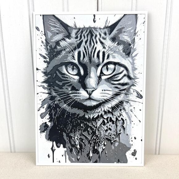Black & White Tabby Cat Art, Bold Cat Print, Monochrome Cat Art, Cat Decor - Picture 1 of 8